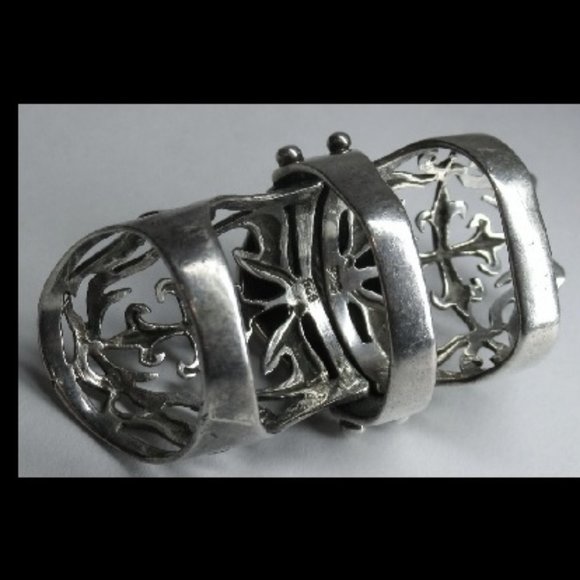Unisex 925 Sterling Silver Medieval Cross Jointed Armor Goth Rare Ring - Picture 3 of 9
